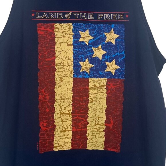 Tank Top Land of Freedom Mens Large Blue USA Flag Hanes Heavyweight Summer - Picture 5 of 9